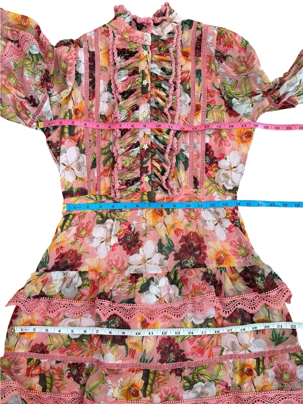 Alice + Olivia Brooke High Neck Maxi Dress Juniper Floral Rose Button Front 6 - Picture 6 of 16